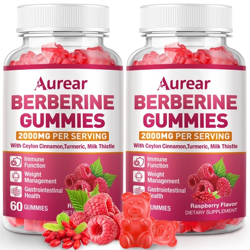 [BRSRECAODN4AADI2] Berberine Gummies, 2000mg High Potency Berberine HCI Suitable for Men, Women, and Children of All Ages, it Supports Immune and Gut Health.Raspberry FlavorSupport - 120 Count