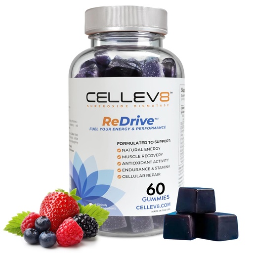 [BRSRE237AV7BUYL3] Cellev8 ReDrive Energy and Performance Gummies - 60 Count - Antioxidant, Cellular, Muscle Recovery, Endurance, Stamina, Daily Focus Supplements for Men & Women with SOD, Vitamin D3 - Raspberry Flavor