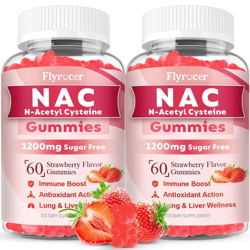 [BRSREAL7BABQ23I2] NAC Gummies, N Acetyl Cysteine Supplement for Adults and Kids, NAC Chewable Support Liver Health, Antioxidants & Immune System, Sugar-Free, Strawberry Flavor, 120 Count