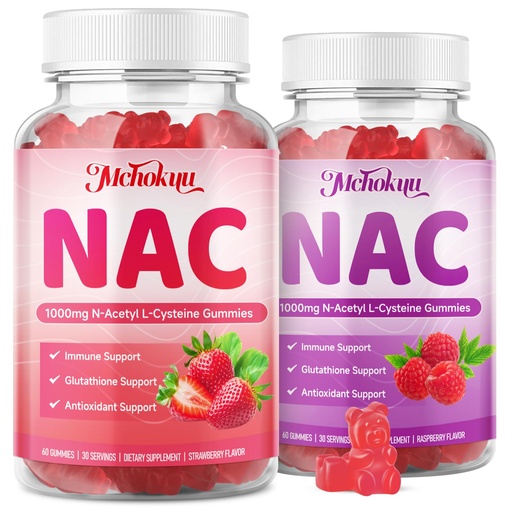 [BRSRYYITCRYRSHLJ] NAC Gummies, Strawberry & Raspberry Flavor, 120 Counts Bundle