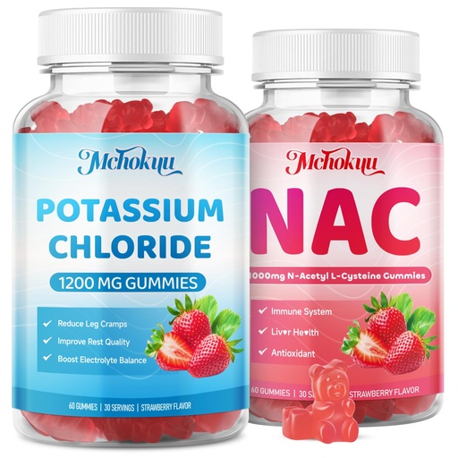[BRSRGFQRC4AW23LZ] NAC and Potassium Chloride Gummies for Adults & Kids, Strawberry Flavor, 120 Counts Bundle