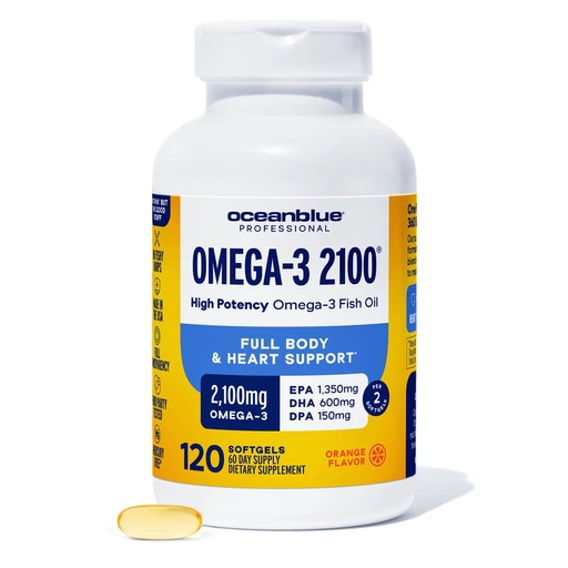 [BRSWIYI2DIFWAEY3] Oceanblue Professional Omega-3 2100mg Fish Oil Supplement – Triple Strength, High Potency EPA, DHA & DPA – Burpless, Wild-Caught, Natural Orange Flavor – 120 Count (Pack of 1)