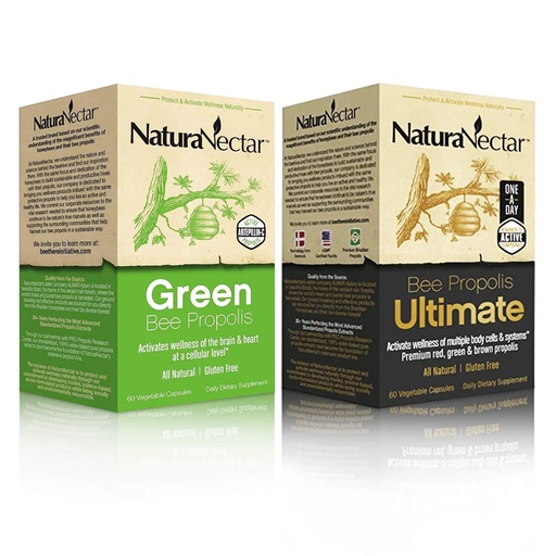 [BRSWYCQTBUARMC35] NaturaNectar Natural Bee Propolis Bundle - Green Bee Propolis and Bee Propolis Ultimate - for Immune Support, Memory and Focus - 60 Capsules per Bottle