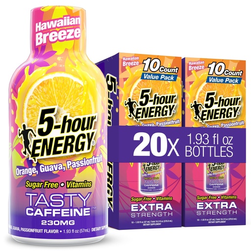[BRSRE2T7OFYAYF3K] 5-hour ENERGY HAWAIIAN BREEZE Flavor, 20 Count, 1.93 Fl Oz Energy Shot, Extra Strength, Amino Acids, B Vitamins, Sugar Free and Zero Calories