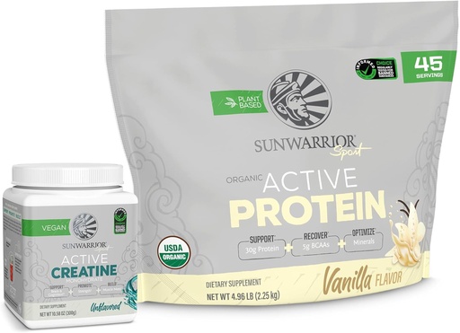 [BRSRAYL3O4CW2CQY] Sunwarrior Active Organic Protein Powder Plant-Based Vanilla Flavored 45 Servings & Creatine Monohydrate Powder 60 Servings