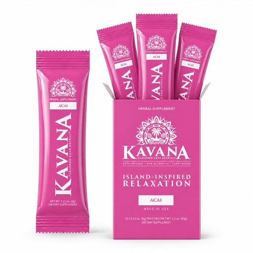 [BRSRYYA2AEPWCDI3] Kavana Instant Kava Drink Mix - Instant Kava Powder Stick Packs with 30% Kavalactones Extract, 10 Single-Serve Pouches - Herbal, Non-Alcoholic, Sugar-Free, Plant-Based, Made in USA - Acai Flavor