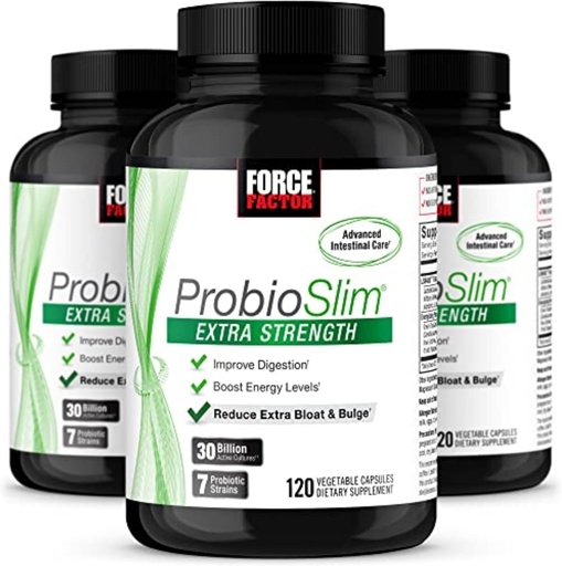 [BRSWYHYKAFYAGA3L] Force Factor ProbioSlim Extra Strength Probiotic Supplement for Women and Men with 30 Billion CFUs and Green Tea Extract for Gut Health Support, Bloating and Gas Relief, 120 Count (Pack of 3)