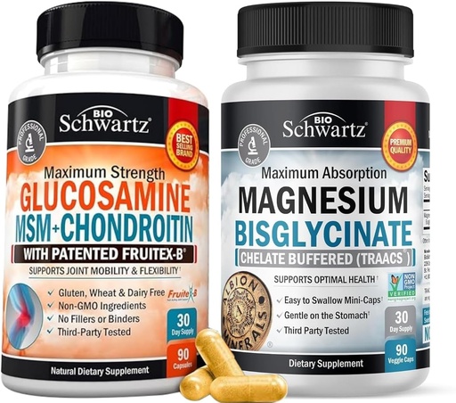 [BRSRABIHO4HA2CTZ] High Absorption Magnesium Bisglycinate Capsules (1 Month Supply) Plus Glucosamine Chondroitin MSM Triple Strength Joint Support Supplement (1 Month Supply)