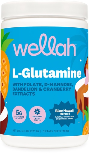 [BRSRAA37A4GQ4CDJ] Wellah L-Glutamine Powder Blue Hawaii (50 Servings) - 5g L-Glutamine Per Serving, Sweetened with Stevia