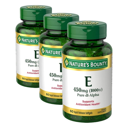 [BRSREBINOAFB423U] Nature's Bounty Vitamin E 1000 IU Softgels, Supports Antioxidant Health & Immune System, 1 Serving per Day, No Gluten, 60 Softgels (Pack of 3)