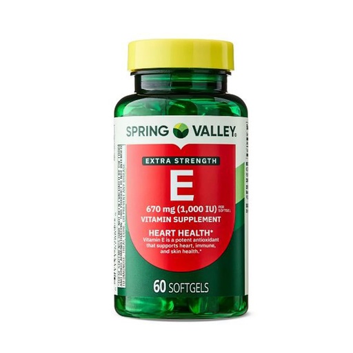 [BRSREAAQAUCBQFLU] Spring Valley Extra Strength Vitamin E 1,000 IU (670 mg) d-Alpha Softgels – Natural Antioxidant & Heart Health Support – 60 Softgels