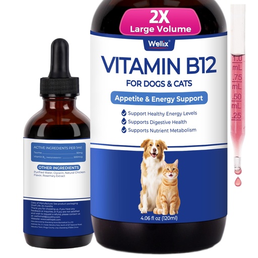 [BRSRGBAPOICAACT5] Wellix 4.06oz Vitamin B12 Liquid with Taurine for Dogs and Cats – Vet Formulated Cat&Dog Appetite Stimulant, Boosts Energy, Mood & Digestive Health – Chicken Flavor Pet Vitamins and Supplements