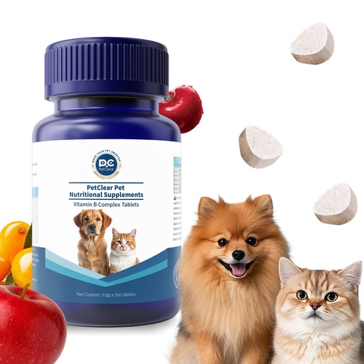 [BRSRGHTROQBA23YV] Vitamin B for Dogs, 200 Tablets, Vitamin B Complex Contains B12, B1, B2, B3, B5, B6, B7, B9 Supports Energy, Appetite, Digestive, Skin, Coat, Neurological Health, Suitable for Cats and Dogs(1 Bottle)