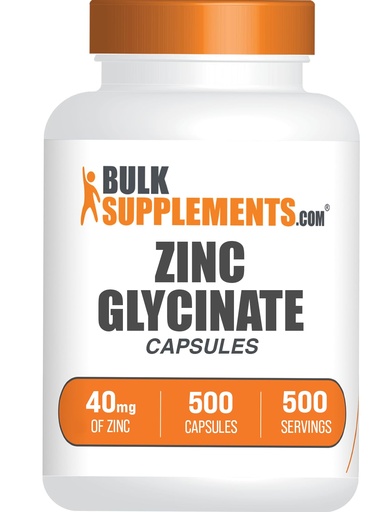 [BRSRMEDRBACGEELP] BulkSupplements.com Zinc Glycinate Capsules - Zinc Supplement for Immune & Skin Support - 500 Capsules (Pack of 1)