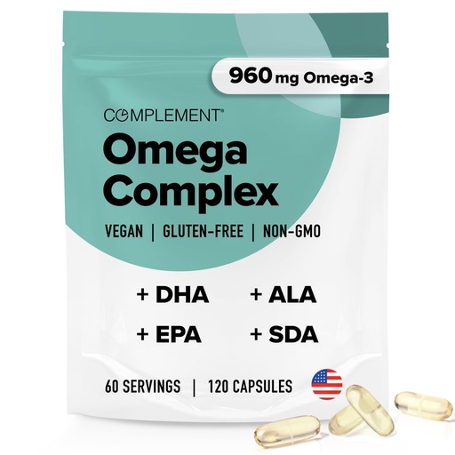 [BRSRMZT2DMNAE2DZ] Complement Vegan Omega 3 Supplement- 960mg Omega-3 Fatty Acids, DHA, EPA, SDA, ALA Supplement - Immune Support- 60 Servings, 120 Liquid Capsules