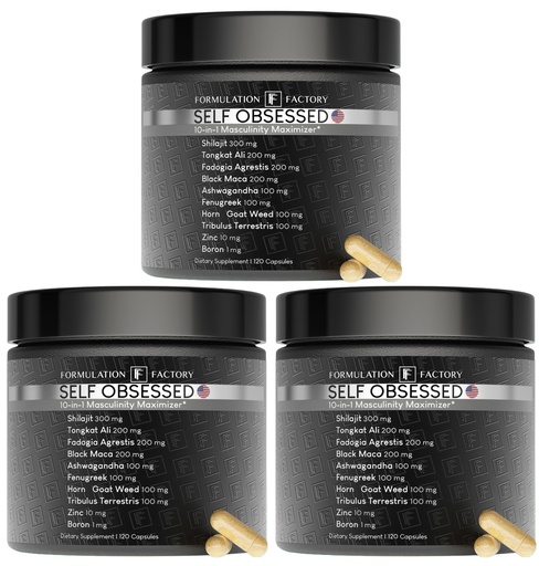 [BRSRABQ5CEBR6CLJ] Formulation Factory Self Obsessed 10-in-1 Natural Testosterone Booster for Men, Testosterone Supplement for Men with Shilajit, Tongkat Ali, Fadogia Agrestis, 360 Capsules, 6 Month Supply