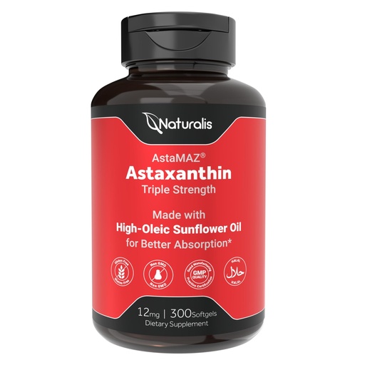 [BRSRGC3RA4IWKCQ3] Naturalis New Zealand Astaxanthin (12mg) | Triple Strength with High-Oleic Sunflower Oil | Non-GMO, Soy & Gluten Free | 300 Softgels (10-Month Supply)