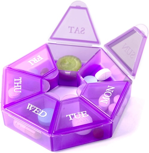 [BRSWGFILAR4A2HTK] Deke Home - Kis heti Pill Organizer, Round Pill Dispenser for Travel, Mini Pill Organizer, Compact Medicine Holder, Pill Sorters 7 nap, Hordozható Vitamin Konténer, BPA Free (Élelmiszer Osztály)