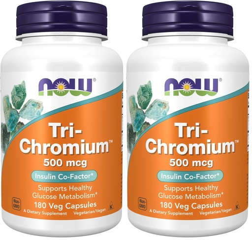 [BRSRGGQNOUCR6CQ6] NOW Foods Supplements,Tri-Chromium™ 500 mcg with Cinnamon,Insulin Co-Factor*,180 Veg Capsules,(Pack of 2)