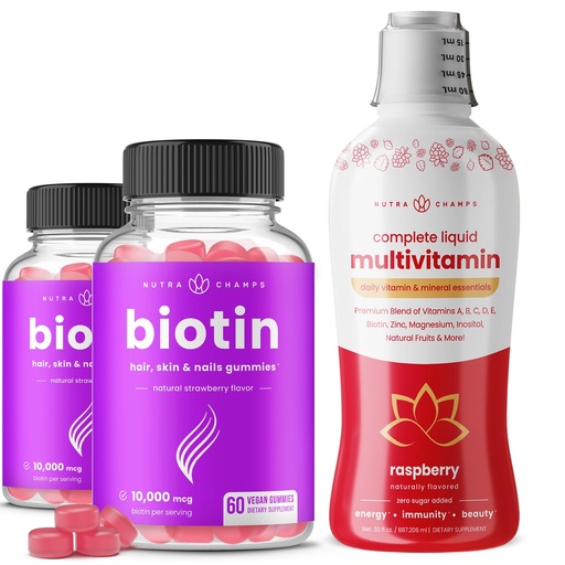 [BRSROGAFOUNAM3D3] NutraChamps Biotin Gummies (2 Pack) and Liquid Multivitamins 3 Pack Bundle