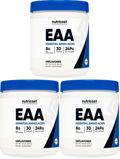 [BRSRYYIRCECWAFDJ] Nutricost EAA Powder 30 Servings (Unflavored) - Essential Amino Acids - Non-GMO, Gluten Free, Vegetarian Friendly (Pack of 3)