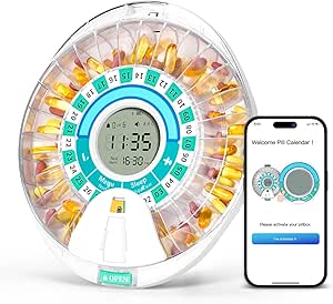 [BRSRMGICAUGQMYLF] Betife Smart Automatic Pill Dispenser, 28 Compartments Electronic Pill Organizer for any dosage with Light/Sound Alarm, Bluetooth Medication Organizer, Locked Pill Box for Prescriptions and Supplement
