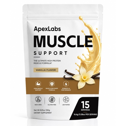 [BRSRYZYYOUBGKF36] Muscle Support Powder, Vanilla Flavor, High Protein Formula with Whey Protein Hydrolysate, L-Leucine, HMB, B12, Chromium & Rosemary Extract, 8.81 oz 15 Servings