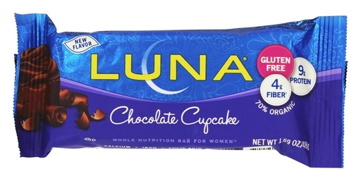 [BRSWIAIFDN5GA3DK] LUNA BAR - Gluten Free Snack Bars - Chocolate Cupcake -8g of protein - Non-GMO - Plant-Based Wholesome Snacking - On the Go Snacks (1.69 Ounce Snack Bars, 30 Count)