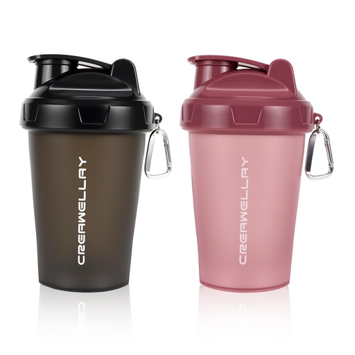 [BRSRAZYYBYFQ2G3K] 2 Pack Shaker Bottles for Protein Mixes, 17 oz Small Protein Shaker Bottle with Handle, Gym Shaker Cups with Blending Ball for Pre Workout, BPA-Free & Dishwasher Safe (Black, Pink)