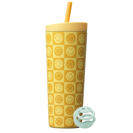 [BRSRYYIFBAHBA3YZ] BlenderBottle 2-in-1 Insulated Stainless Steel Shaker Tumbler, Swig Leakproof Lid, Straw, BlenderBall, BPA Free, For Protein Shakes, Smoothies, And Pre Workout, 24 oz, Kami Smiles