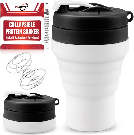 [BRSRAEAEOUMGGAY7] Protein Shaker Bottle Collapsible - Food-Grade, Leakproof Lid 600mL/20oz Shaker - Reusable Silicone Shaker Cups for Protein Shakes for Gym-goers & Travelers