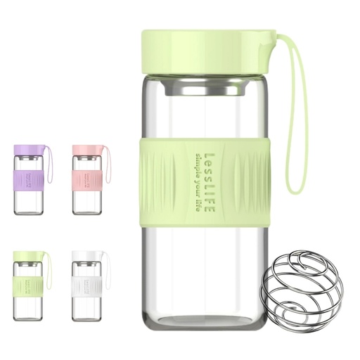 [BRSREZQLCIHQ2D3A] Glass Shaker Bottle for Protein Mixes,16oz Glass Shaker with Silicone Carry Handle, Strainer and Shaker Ball (Mint)