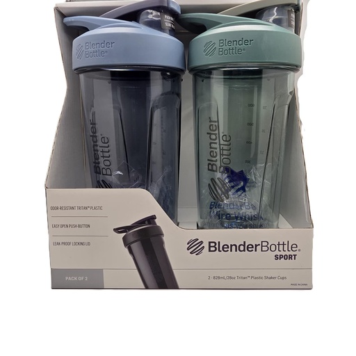 [BRSRYZD3AFYQO3D6] BlenderBottle Strada Shaker Bottle, 28 oz, Tritan Plastic, Leakproof Flip Cap, Wire Whisk Ball, BPA-Free (Pack of 2, Blue/Green)