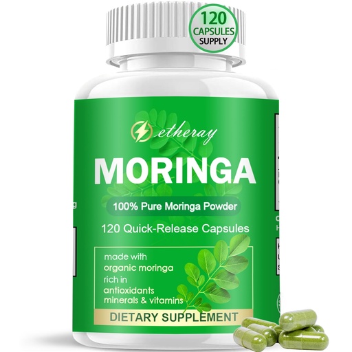 [BRSREFLRB55BS3YV] Moringa Capsules, Pure Moringa Powder 800mg per Serving - 120 Capsules - Natural & Vegan Supplement