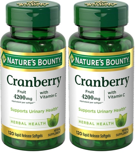 [BRSREBD4OYHQEC3D] Nature's Bounty Cranberry Pills for Women Urinary Tract Health, Cranberry Supplements with Concentrate & Vitamin C, 120 Softgels (Pack of 2)