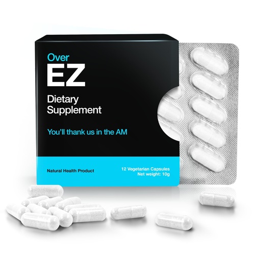 [BRSWKFA3AR7GOFLM] OVER EZ Pre-Drink Supplement - Party Recovery & Prevention Pills for a Night Out & Better Mornings (12 Capsules) & Milk Thistle, Amino Acids, Vitamin Bs