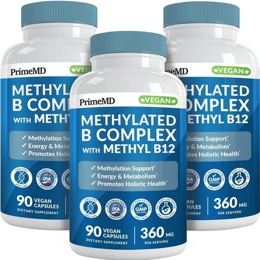 [BRSRACAQCIFBQ3LB] Methylated B Complex with B12 Methylcobalamin & Methyl Folate 1000 mcg - Premium Vitamin B Complex for Energy, Brain Function, and Wellness - Methylated Multivitamin (270 Servings, Pack of 3)