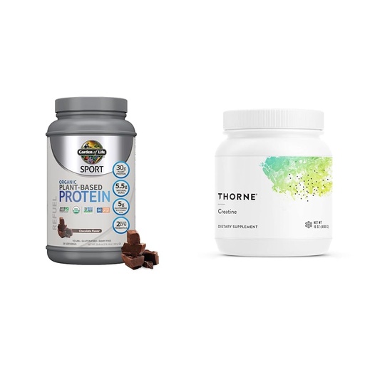 [BRSRAZYROV6RQA33] Garden of Life Organic Vegan Sport Protein, BCAAs, Creatine Monohydrate Amino Acid Powder, Plant Protein Powder for Muscle Growth and Energy, Thorne - 19, 90 Servings