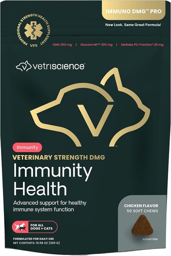 [BRSRYZLYDIDW2DY4] Vetriscience Veterinary Strength DMG Immunity Health Chews Chicken Flavor for All Dogs & Cats 50 ct