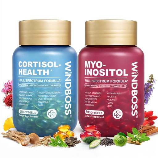 [BRSRYZT3OAHAA3LK] Cortisol Health & Myo Inositol Supplement Bundle for Women, Hormonal Balance, Stress & Emotional Wellness Support, D-Chiro Inositol, Ashwagandha, Berberine, Vitamin D3+K2, 120 Softgels