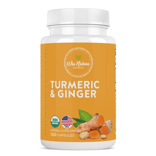 [BRSRMCQYCQCRUGTA] Turmeric & Ginger Capsules 1000mg | Organic Herbal Supplement | 120 Capsules