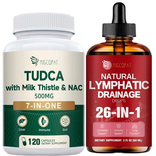 [BRSRYZANOUFGOCTO] Migcopat 26-in-1 Liposomal Lymphatic Drainage Drops, Strawberry Flavor, 2 fl oz 7-in-One TUDCA Supplement, 3650mg, 120 Capsules