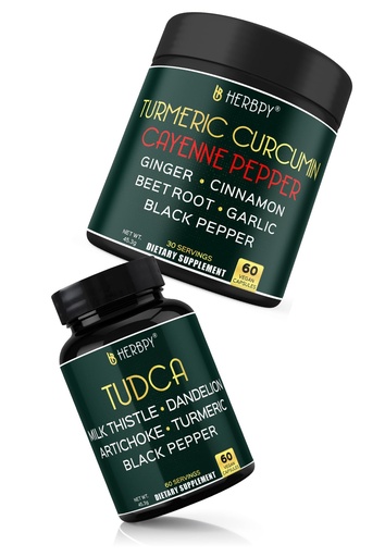 [BRSRYZYKDEBBS2DP] Herbpy Bundle 7in1 Turmeric Root 1510mg/serving (2pack60 for 60 Servings) & 6in1 Tudca Supplement 755mg/serving (60 Count 60 Servings)
