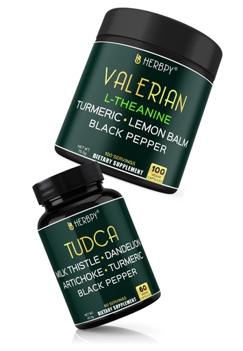 [BRSRYZYNAB6QEHTG] Herbpy Bundle 5in1 Valerian Root Capsules 755mg/serving (100 Count 100 Servings) & 6in1 Tudca Supplement 755mg/serving (60 Count 60 Servings)