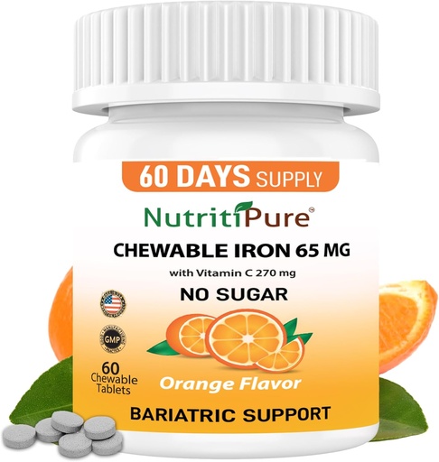 [BRSWGYAHDINAGAY6] 含维生素C 270 mg(女性/男性)的可嚼铁 65 mg(含维生素C 270 mg) QQ60天供应QQ无糖-泽西橙色Flavor 补充60 Counter