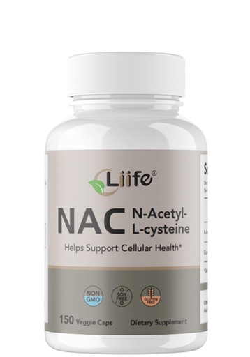 [BRSREBT3C4PG22DH] LIIFE NAC (N-Acetylcysteine), 600mg, with L-Methylfolate and Quercetin, Antioxidant, Respiratory Health, Immune & Thyroid Support, Non-GMO, Gluten-Free, Soy-Free, 150 Vegan Capsules
