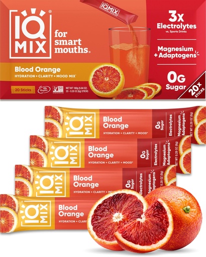 [BRSW2HYYOZ4AAEY4] IQMIX Hydration Electrolyte Powder – 4-in-1 Formula for Hydration, Mental Clarity, Mood and Recovery – Sugar-Free Drink Mix, Keto, Magnesium L-Threonate, Lion’s Mane – 20 Count Blood Orange