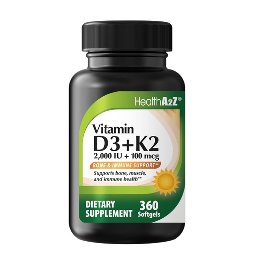 [BRSRYZQ6CQJQOHTJ] HealthA2Z® Vitamin D3 (2,000 IU) + K2 (100mcg) - 360 Softgels (Pack of 1) | Helps Calcium Absorption, Supports Bones & Teeth, Mood & Immune Health*