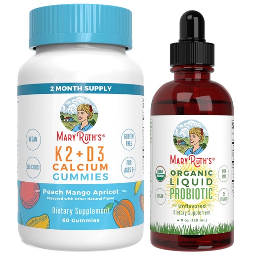 [BRSRABL4OINGEELK] MaryRuth's Vitamin K2+D3 Gummies (Peach Mango & Apricot) & USDA Organic Probiotic Drops | Clean Label Project Verified® | Vitamins for Joint Support, & Overall Health | Vegan, Non-GMO, Gluten Free