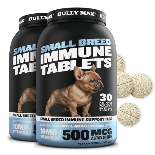 [BRSREGQOAAGR6CT2] Small Breed Dog Immune Support Tablets - Chewable Multivitamin Immunity Booster Supplement for Puppy & Adult Dogs - Pet Vitamins with Astaxanthin, Colostrum, Turmeric - 30 Tabs (2 Bottles)